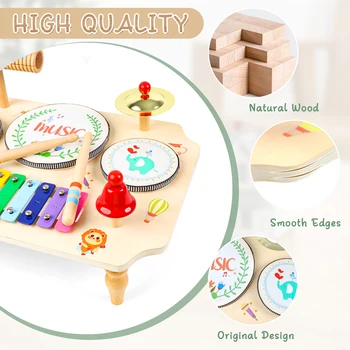 Children's Drum Kit, Multi-in-1 Musical Instruments Children From 1 2 3 Years With Xylophone, Montessori Baby Toy, Children's To 6