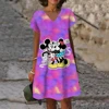 2025 Summer Elegant Women's Disney Minnie Mickey Mouse Printed Dress V Neck Female Short Sleeves Knee Length New Design Dress 3