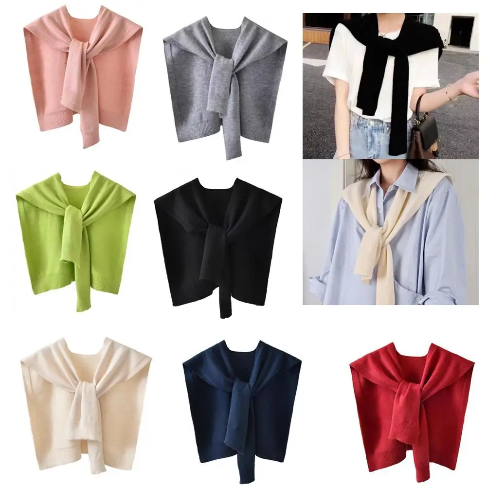 Core Spun Yarn Knitted Shawl Women Colorful Thin Shawl Summer Knotted Fake Collar Scarf 5