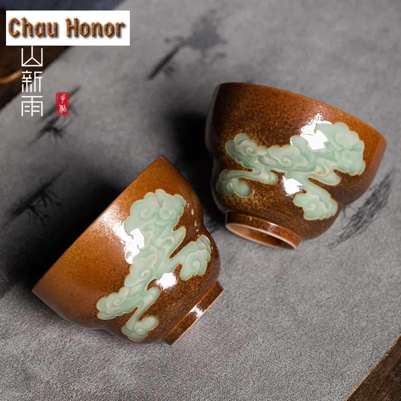 100ml Longquan Celadon Wood-fired Kiln Teacup Handmade Tea Bowl Tea-tasting Smelling Cup Jianzhan Master Cups Tea Services Gift