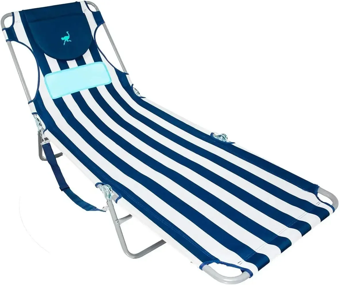 

Ladies Comfort Lounger with Chest Support, Portable Reclining Outdoor Patio Beach Lawn Camping Pool Tanning Chair, Blue Stripe