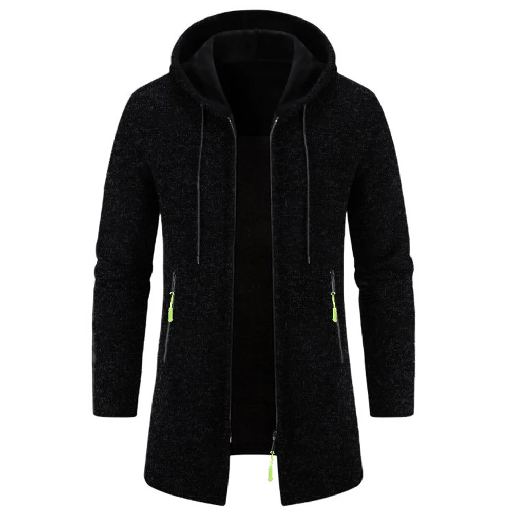 

New Men's Sweatercoat Long Sleeve Thin Fleece Zip Up Autumn Winter Jackets Male Knitted Hooded Sweater Cardigans