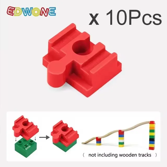 Wooden Train Track Accessories Set with Plastic Building Block Adapters