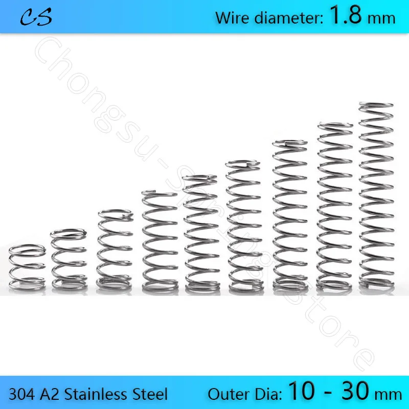 Mola de Compressão Inoxidável Molas de Compressão do Fio 1.8 mm Diâmetro Exterior 10 11 12 13 14 15 1630 mm Comprimento 1050 mm Pcs 304