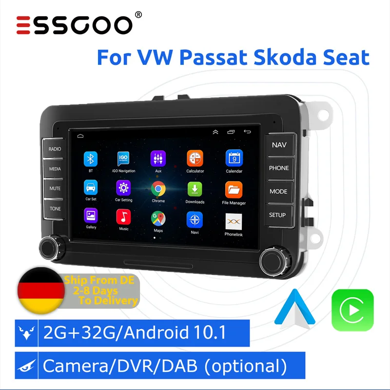 

ESSGOO Car Radio 2 Din Android 10.1 Carplay Multimedia Player GPS Wifi Car Stereo For Volkswagen VW Seat Skoda Passat Polo Golf