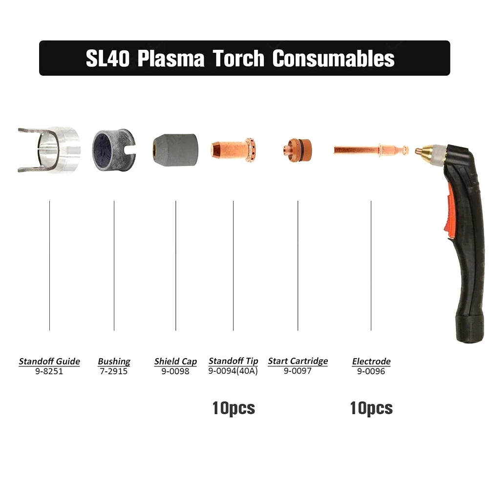 20 Pcs 9-0096 Plasma Electrode 9-0094 Soldering Nozzle Tips For SL40 Torch Cutter Welding Equipment Soldering Accessories