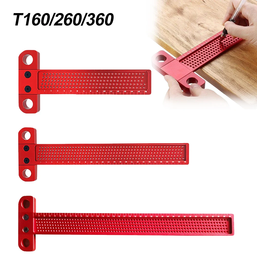 Woodworking T-type Ruler Scribe Tool Hole Scribing Ruler Aluminum Alloy Line Drawing Scriber Marking Gauge DIY Measuring Tools