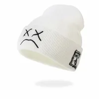 Beanie, Knitted Hat, hip-hop style, Embroidered Knitted Hat With Sad Expression, Warm Woolen Hat for Men and Women Cap 1