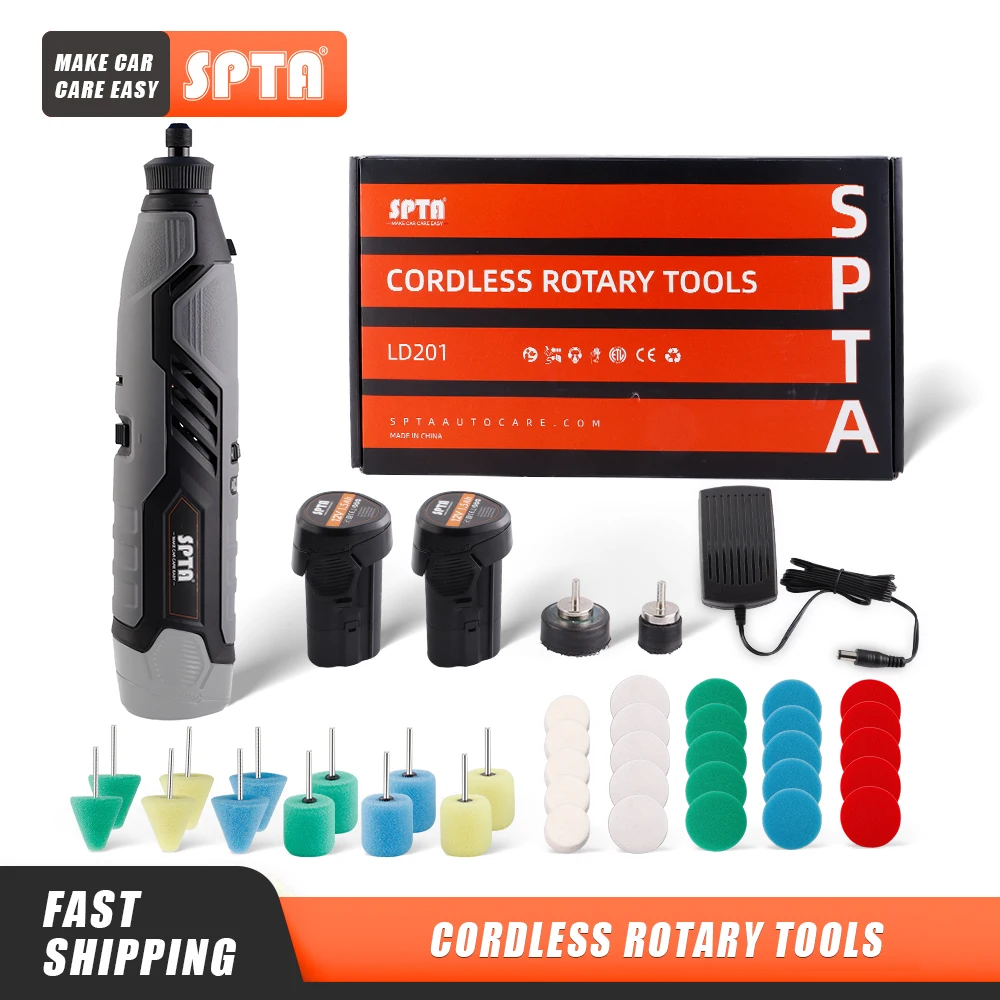 SPTA Mini Rotary Polisher Car Detailing Tool Kit Polishing Pads 12V