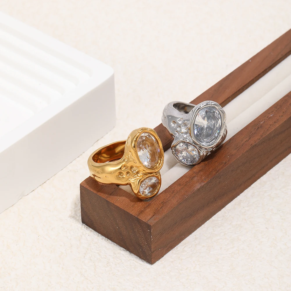 E.B.belle Zirkon-Ring mit zwei Köpfen für Damen, 18 Karat vergoldeter Edelstahl, Ringe für Damen, Schmuck, Dekoration, Accessoires, Geschenk – Detail 5