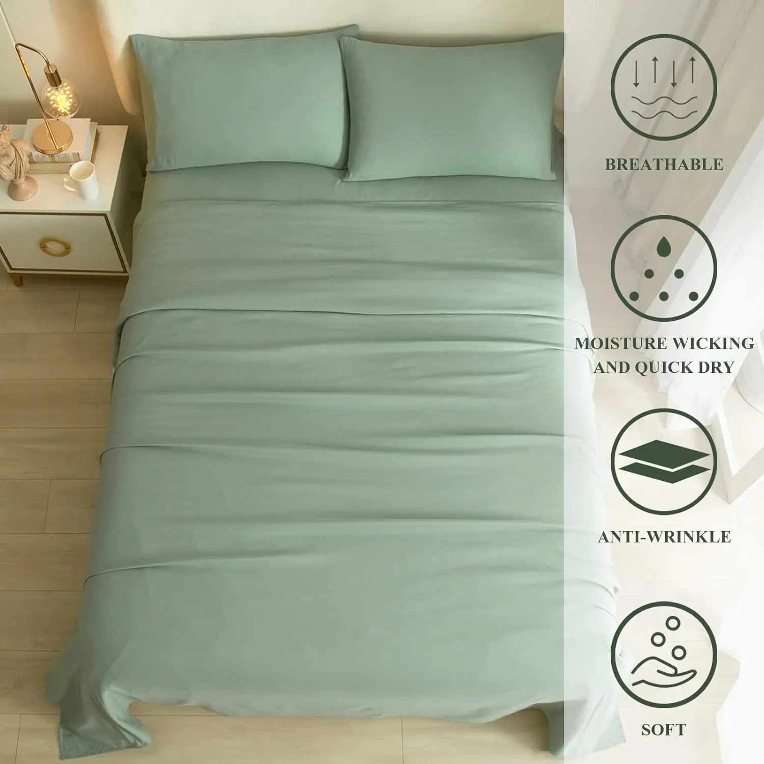

HighBuy Full Size Sheet Sets Sage Green - 4 Piece Bed Sheets and Pillowcase Set for Full Bed Mattress - Cooling Sheets Soft Deep