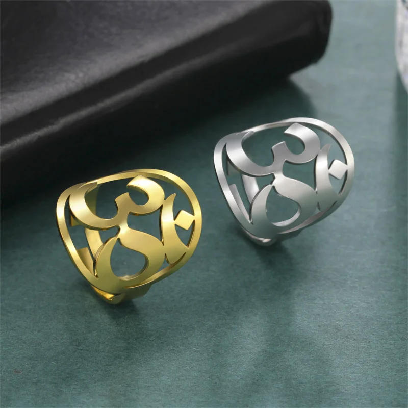 Vintage Om Symbol Ring für Frauen Männer Edelstahl Silber Farbe verstellbare offene Ringe Amulett Schmuck Kpop Geburtstag Freund Geschenk – Detail 9