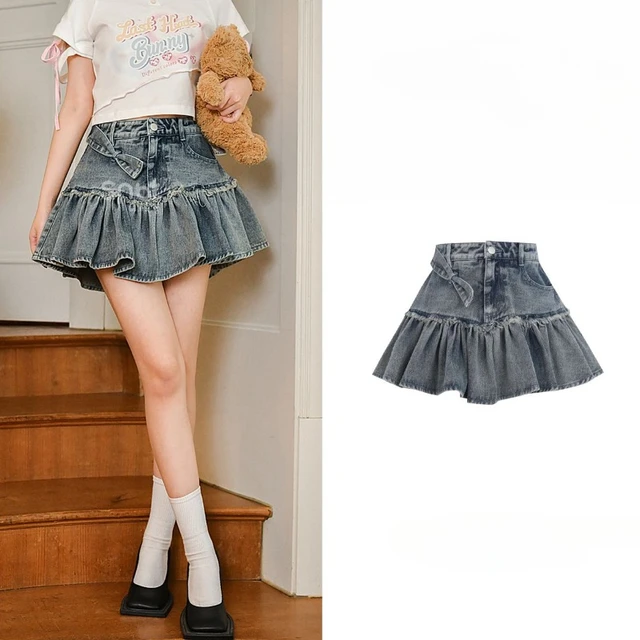 Women High Waist Long Skirt Sweet Pleated Ladies Steetwear Bow