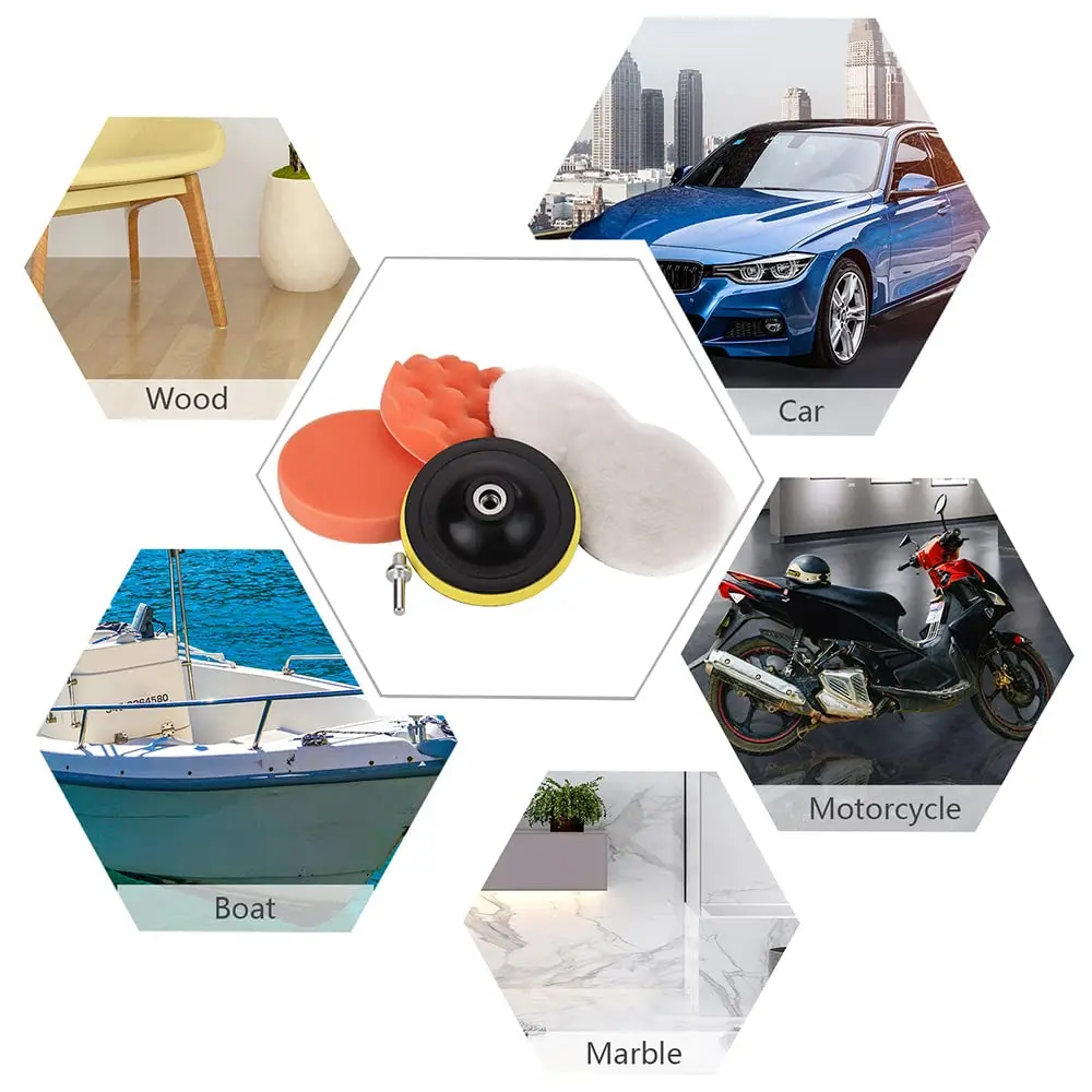 Car Polishing Pad Kit 3/4/5 Inch 6 Pcs ing Pad and Wool Drill M10 Drill Adapter Car Cleaning & Polish car polishing pad,car polish pad,car polishing sponge,wool polishing pad,polishing wheel kit,wool polishing head,drill adapter for polishing