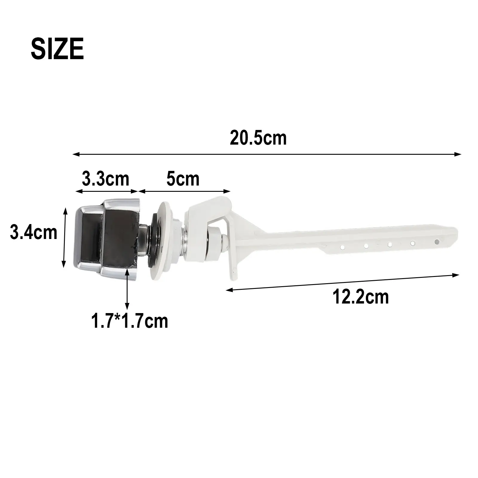 Description Picture 2 of item1pcs Push Button Toilet Flush Kit Side Mount Water Tank Trip Lever Handle Home Bathroom Flush Tank Replacement Accessories