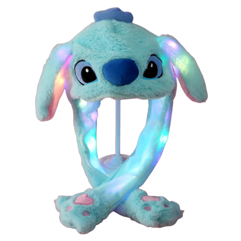 Plush Bunny Hats Kuromi Hello Kitty Moving Ears Cap for Kids Glowing Rabbit Hat Funny Stitch LED Halloween Party Accessories