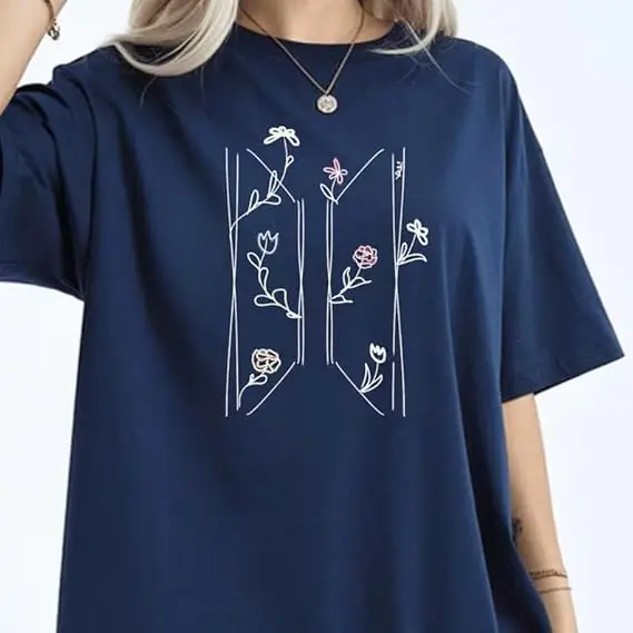 Kpop Swim World Tour Inspired T-Shirt Minimalist Flower Women's Fashion Graphic Clothing Music Lover Streetwear Novelty Tee Gift - Image 2