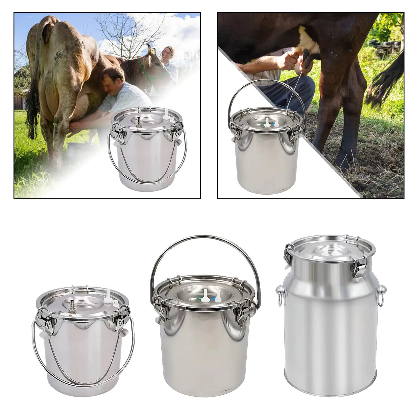 Stainless Steel Milking Bucket for Livestock and Farm Use with Large Capacity
