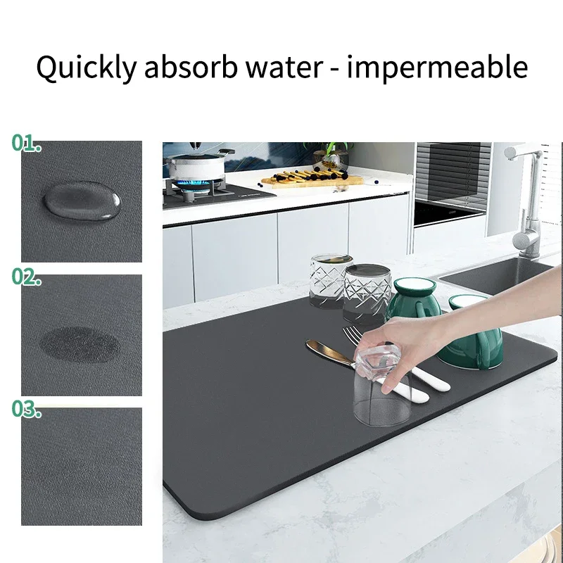 Super Absorbent Dish Drying Mat Non Slip Kitchen Tableware Placemat