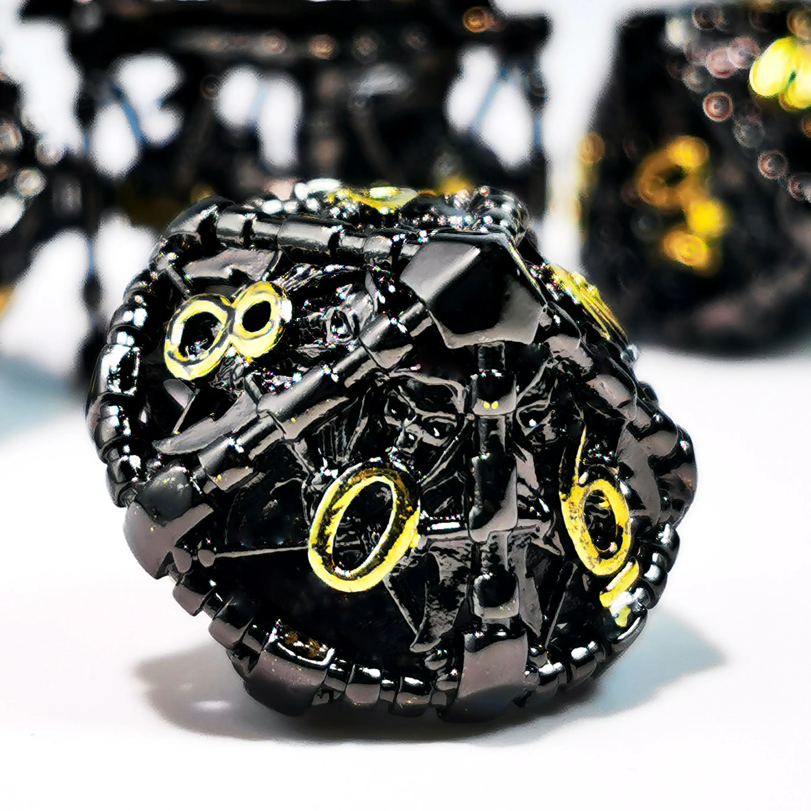 DnD Metal Dice Set - 7 Piece Zinc Alloy Polyhedral Dice, Yellow Patterned for RPG, Dungeons & Dragons Tabletop Games 4