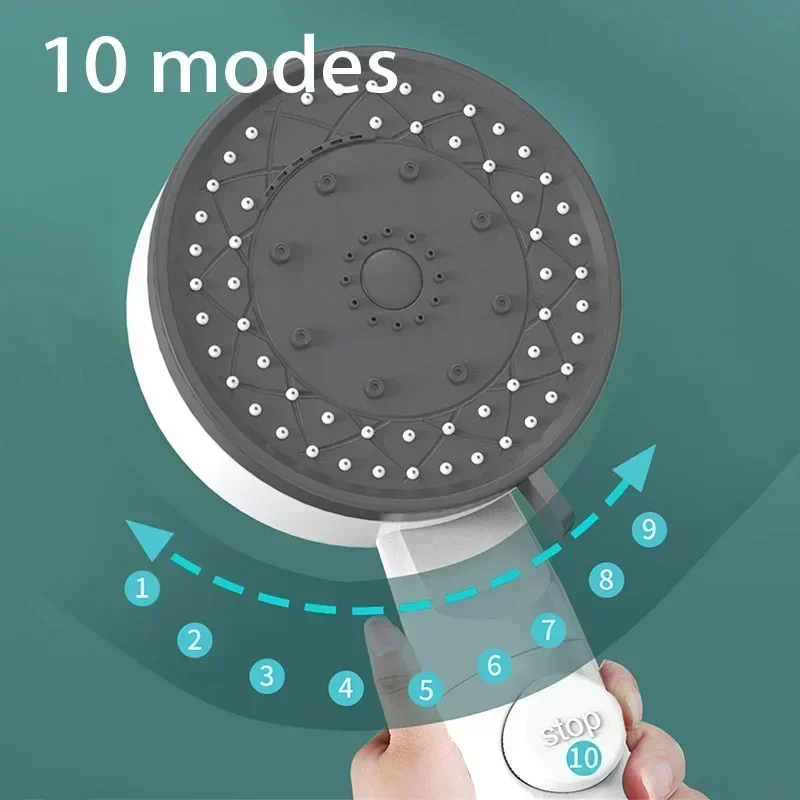 10 Modes High-Pressure Filtered Shower Head One Key Stop Water Bathroom Handheld Showerhead Portable Shower Nozzle Accessories 5