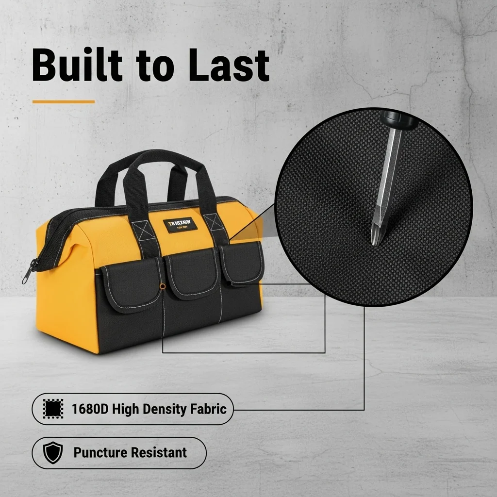 TKIGZNW 14인치 노란색 핸드백 1680D 목공 전기 기술자용 내구성 있는 공구 가방