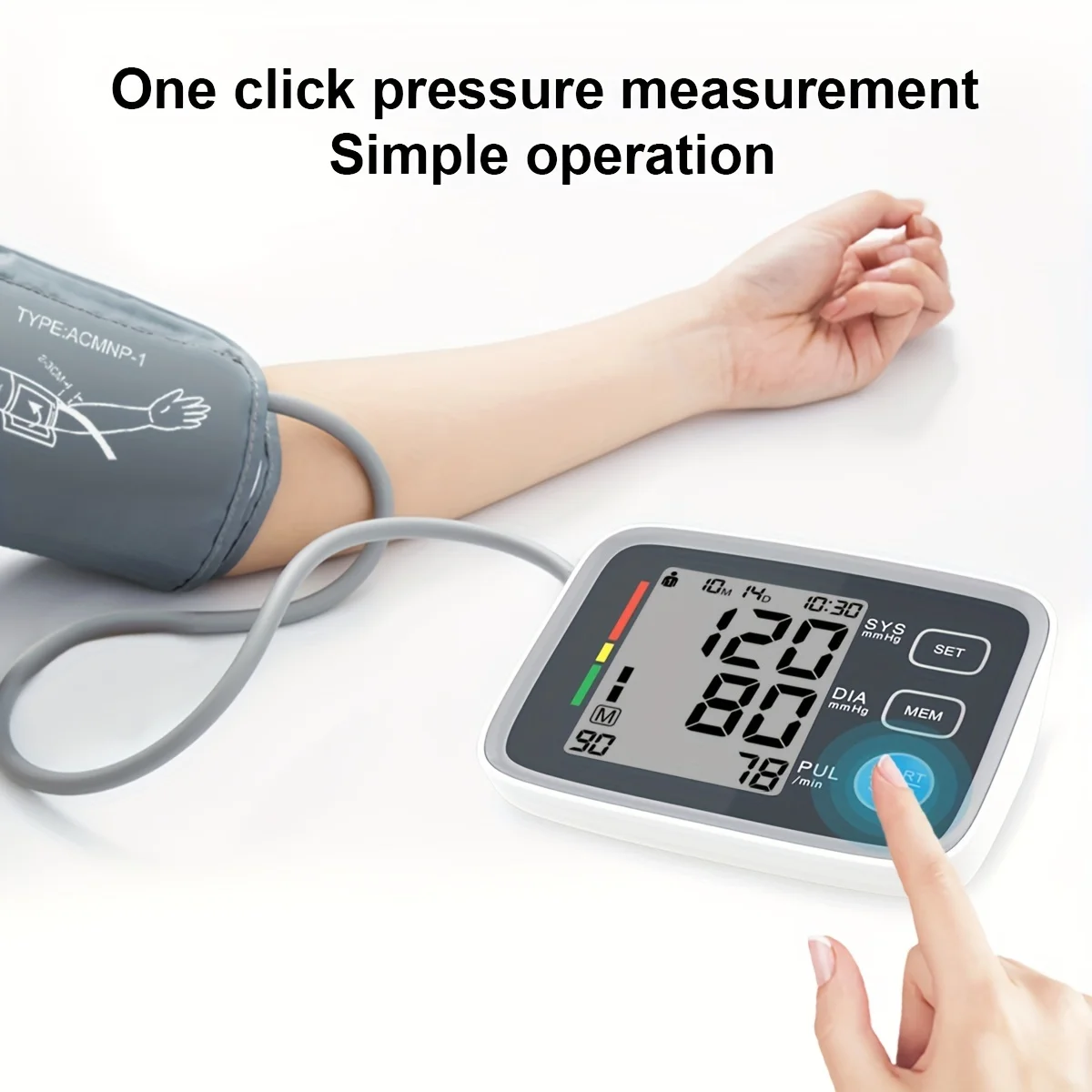 Automatic Upper Arm Blood Pressure Monitor with Adjustable Cuff Easy to Use Digital BP Machine for Home Use