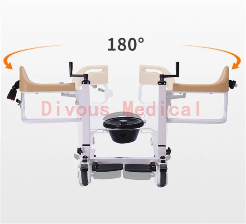 Hospital Nursing Toilet Chair Lift Transfer Machine For Disabled Manual Adjustable Wheelchair 5