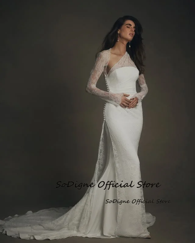 SoDigne Mermaid Boho Wedding Dresses Full Sleeves Lace Bridal Dress Long Beach 2025 Wedding Gown Robe De Mairee Customized 10 S95af7467421046de91bc27d2f6325cbao