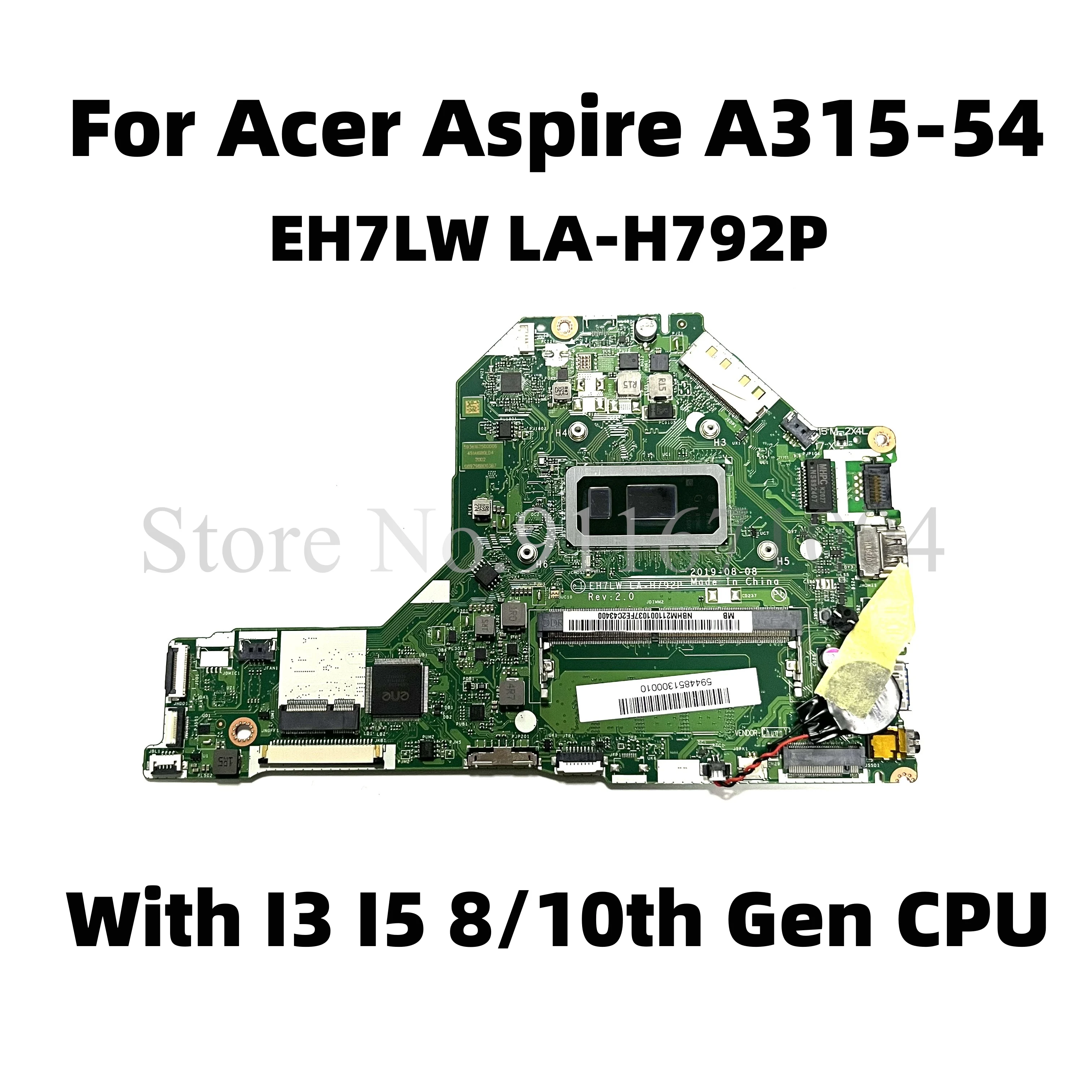 

NB.HEF11.003 NB.HEF11.002 For Acer Aspire A315-54 Laptop Motherboard EH7LW LA-H792P With I3-8145U I5-8265U CPU 4GB RAM DDR4