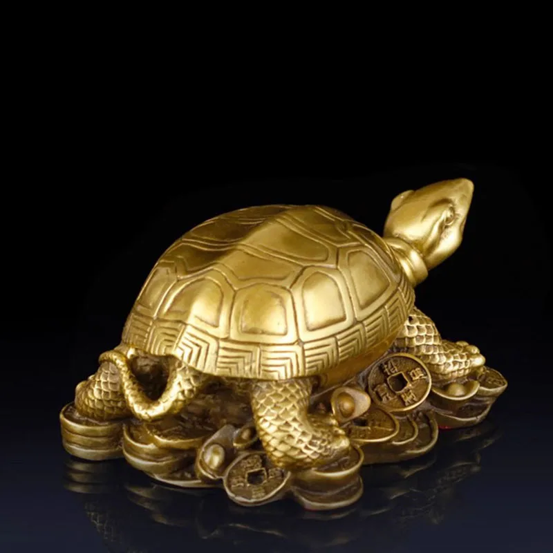 Pure Copper Wealth Money Turtle Feng Shui Ornament - Handmade Home Decor Lucky Tortoise Figurine for Prosperity, Office Desk Dec
