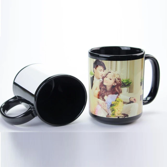 Sublimation Ceramic Coffee Mugs Black with White Patch 15 oz 8 Pack