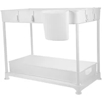 ชั้นวางของใต้ซิงค์แบบเลื่อนได้ 2 ชั้น ขยายได้ สำหรับจัดเก็บในครัว ชั้นวางขวดเครื่องปรุง อุปกรณ์ในบ้าน 3