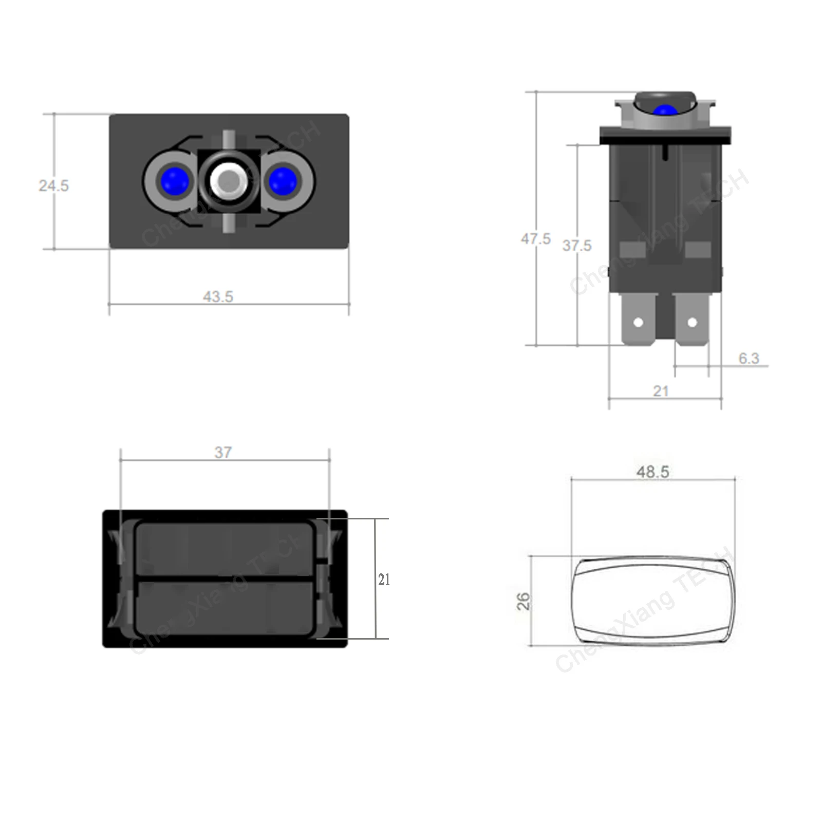 12V 24V Rocker Switch with Blank Button & backlight body Waterproof For Motorboats Ships Yatch Cars ATV