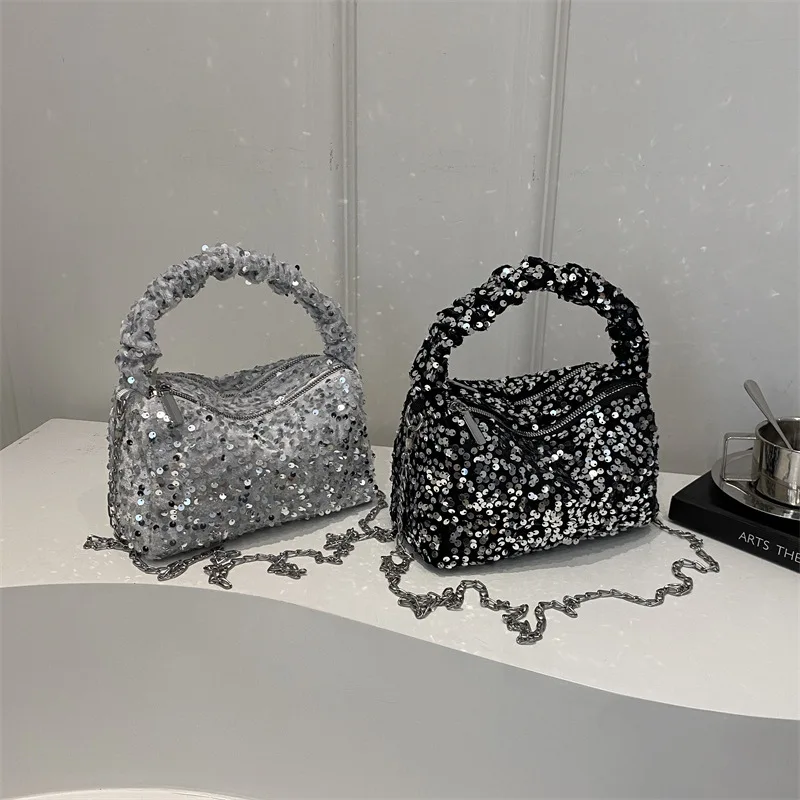 Shiny Sequins Evening Clutch Bag Glitter Underarm Bag Dinner Party Wedding Purses Handbag Female Chain Shoulder Crossbody Bag