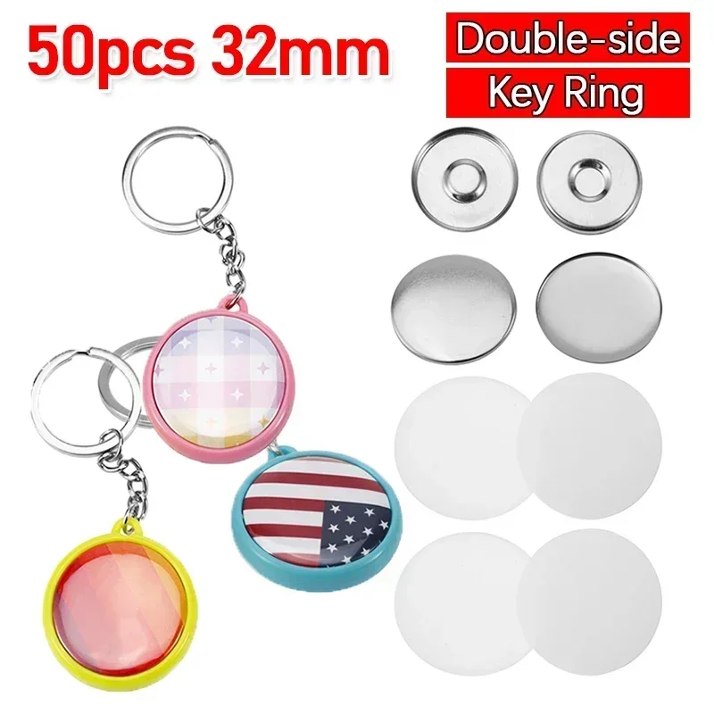 50pcs/Set 32mm Double-side Keychain Badge Button Pins Maker Key Ring Button Making DIY Round Pin Parts Making Supplies 25mm 37mm