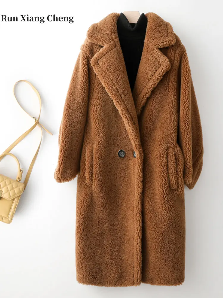 Women's Coat 2023 Winter New Oversize Plush Elegant Designer Outerwear Teddy Hooded Fur Integrated Luxury Lamb Fur Long Coat