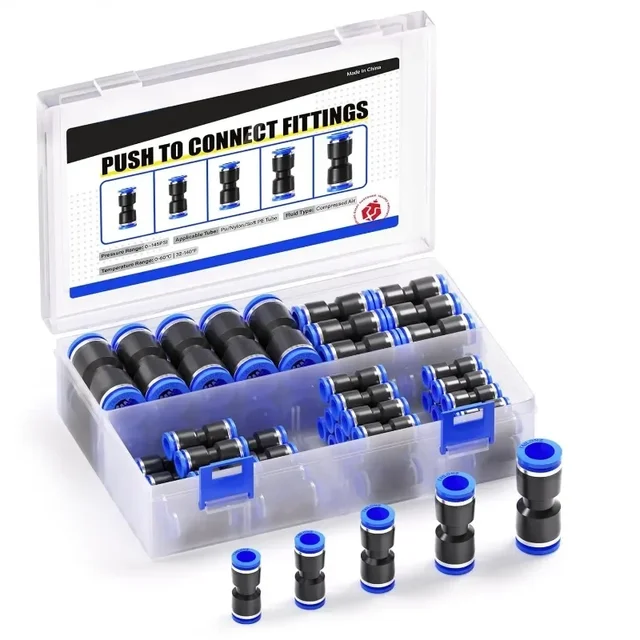 HUAZIZ 40 Piezas Air Push Quick Fittings, 4 Tipos Herramientas Neumáticas para la Conexión de Tuberías Aire para Conectar Rápidamente Herramientas Neumáticas(8mm