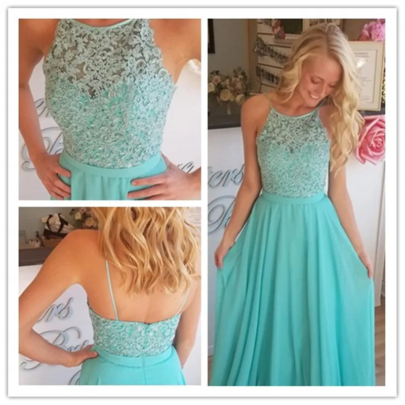 Sexy Backless Turquoise Lace Bridesmaid Dress Long Chiffon Sleeveless Lady Party Dresses Wedding Guest Gowns Plus Size