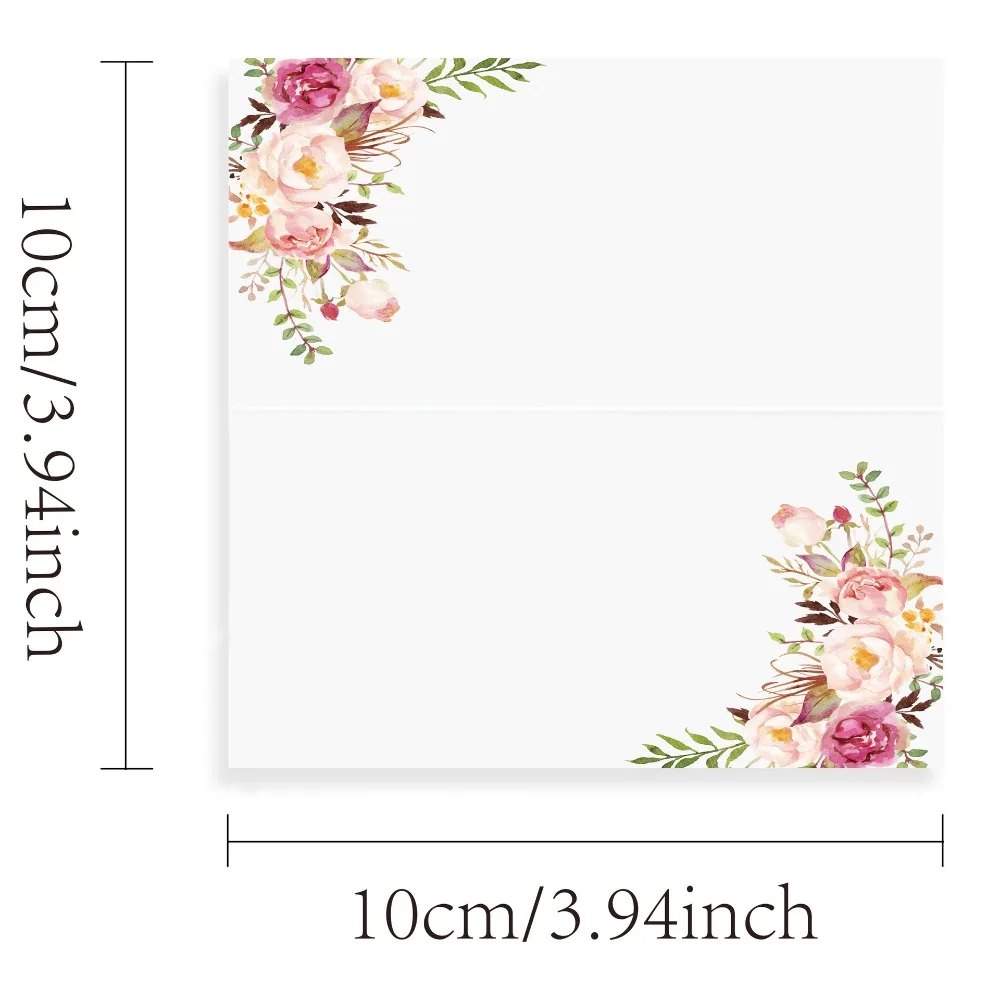 Name Place Cards Printed Flowers 20/50/100pcs Wedding Seating Number Table Card Decor Christmas Birthday Party Greeting Card