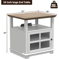 End Table, 21'' Side Table with Charging Station, End Table with Storage, Nightstand with Adjustable Shelf for Living Room 2