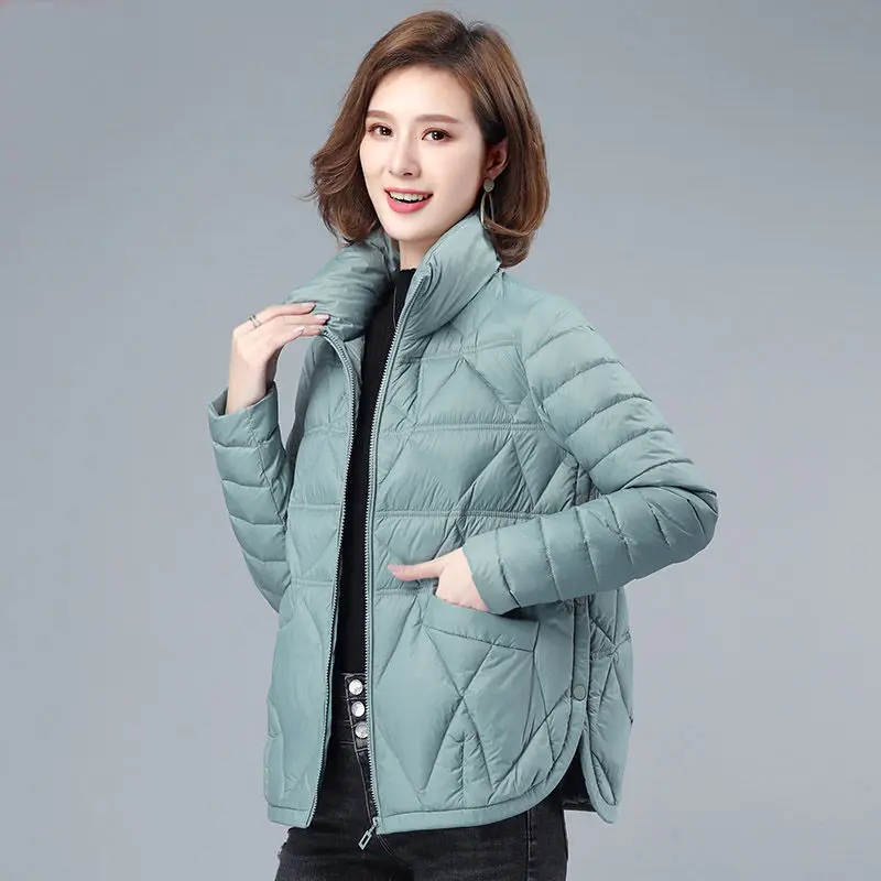 2023 Autumn Winter Women Lightweight Down Cotton Jacket Thin Solid Stand Collar Short Jacket Female Cotton Padded Coat Overcoat 2021 autumn and winter new women s casual long sleeved jacket solid color cotton jacket bread jacket stand collar cotton jacket