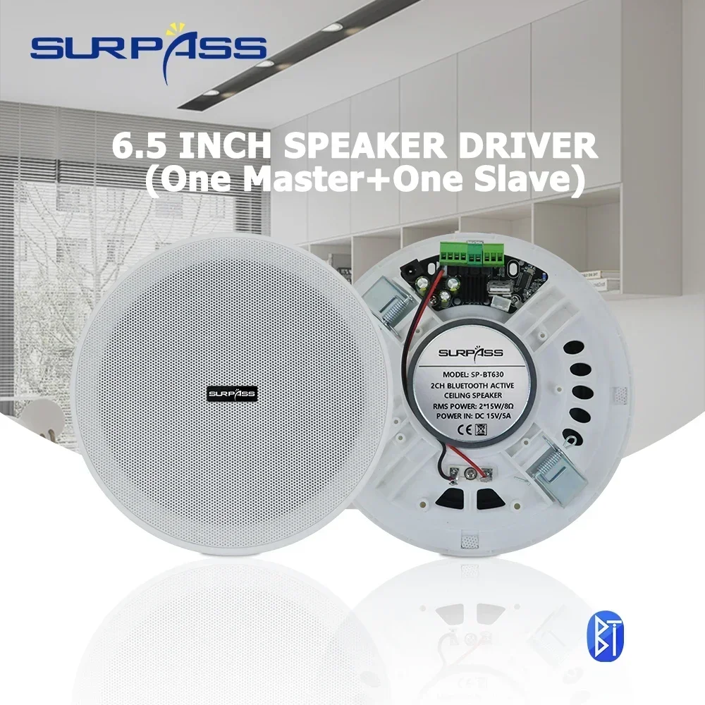 6.5inch Ceiling Bluetooth Speaker Built-in 2X15W Class D Amplifier Full Range Home Audio System for Hotel Office Studio Store bluetooth speaker wall ceiling speaker