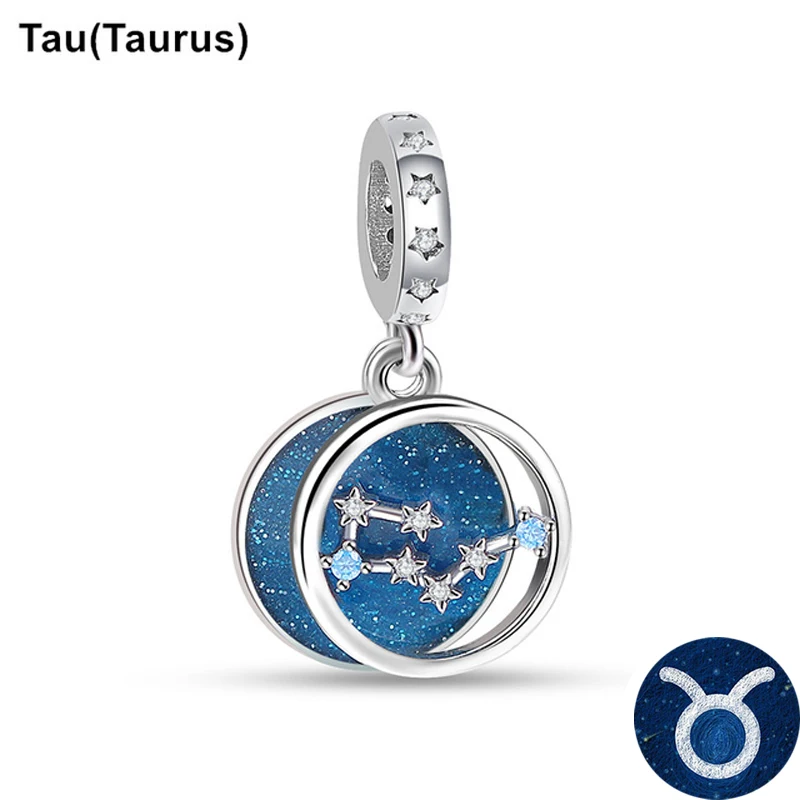 New Blue 925 Sterling Silver Zodiac Constellation Pendant Charm DIY Dangle Bead Fit Original Pendant Bracelet Charm Jewelry Gift 6