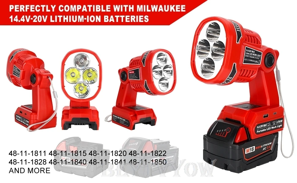 Portable Cordless LED Work Light for Milwaukee M18 18V Battery Portable LED Flas