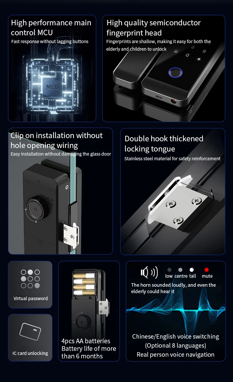 Ttlock APP Wooden Glass Door Lock Bluetooth Remote Unlock Fingerprint App Card P