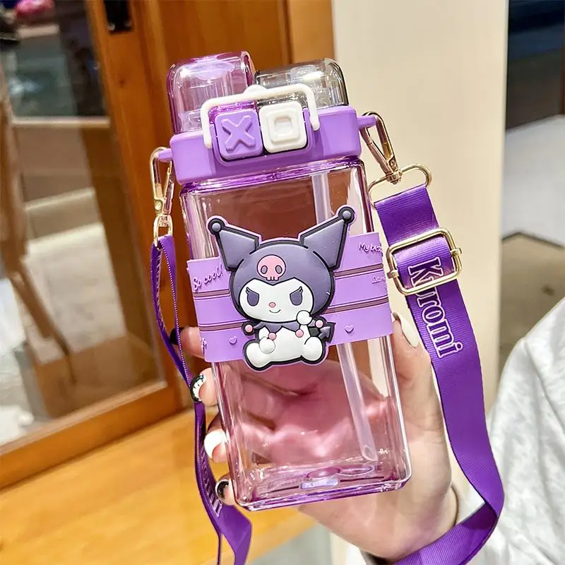 Kawaii Anime Sanrio Cinnamoroll Kuromi 520Ml Water Bottles Cute Cartoon My Melody Pochacco Portable Double Drink Cup Kids Gift