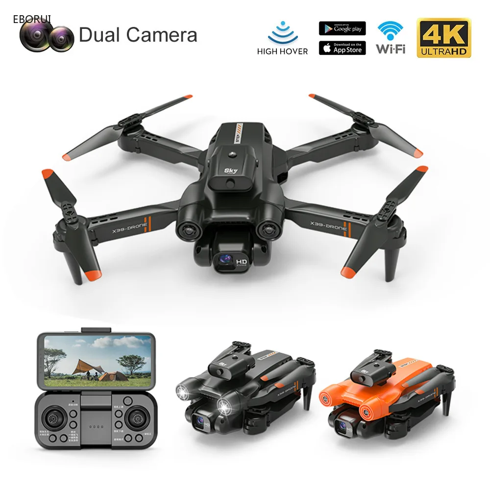 EBORUI X39 RC 드론 4 면 장애물 회피 와이파이 FPV ESC 4K 듀..