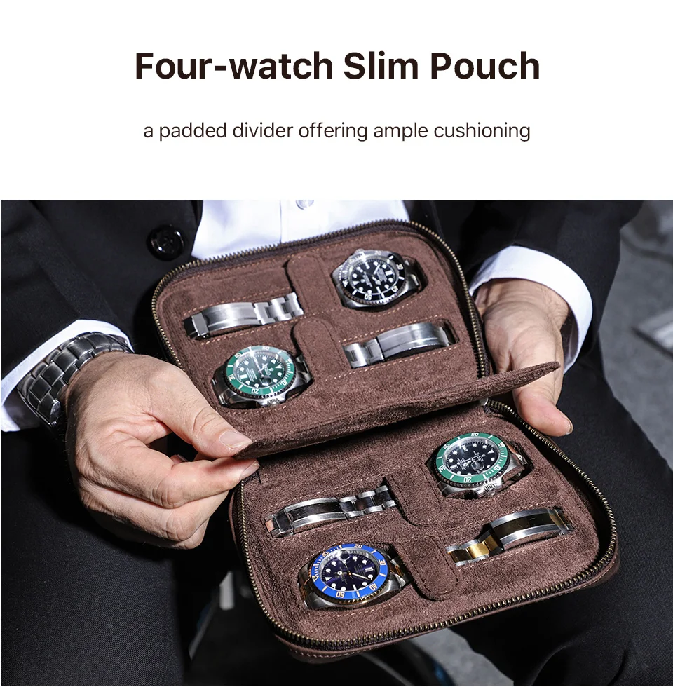 Vintage Echt leder Reiß verschluss Uhr Aufbewahrung koffer 2/4/Slots Reise tragbare Organizer Uhren Schmuck Display Sammel box – Detail 8