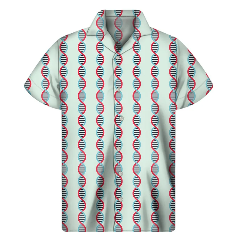 Camisas hawaianas con hélice de ADN impresas en 3D creativas para hombre, camisetas de moda de verano de manga corta con personalidad, camisa de playa, blusa con solapa